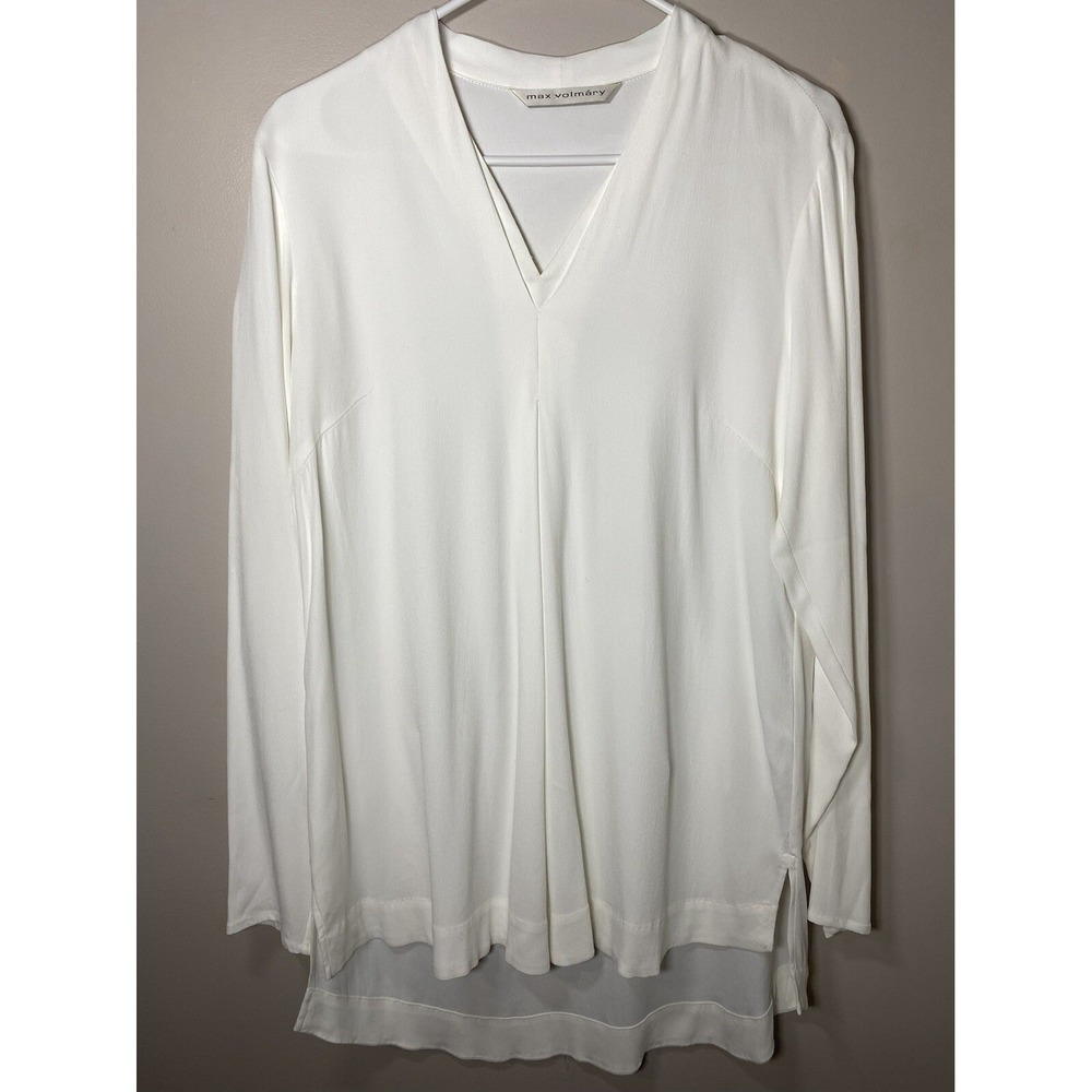 Max‎ Volmary White V-Neck High-Low Tunic Blouse Long Sleeve Viscose Top US 6